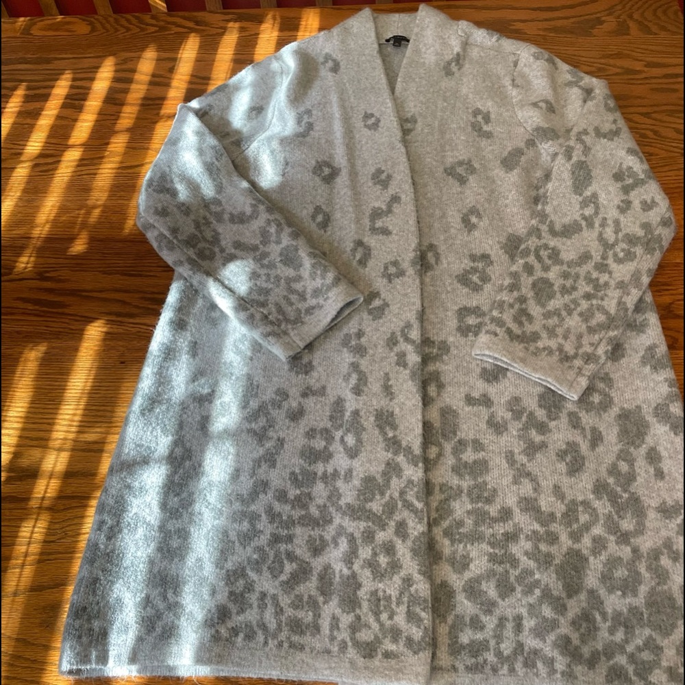 Talbots XL gray animal print sweater cardigan